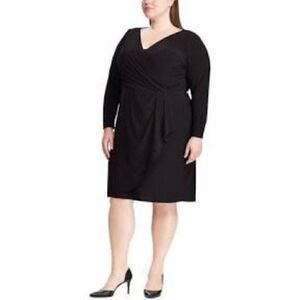 Plus Size Chaps Long Sleeve V Neck Black Dress